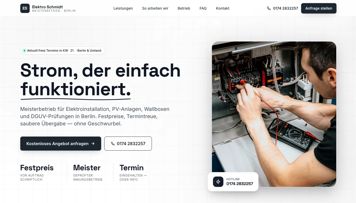 Elektro Schmidt — Beispielwebsite für Handwerk